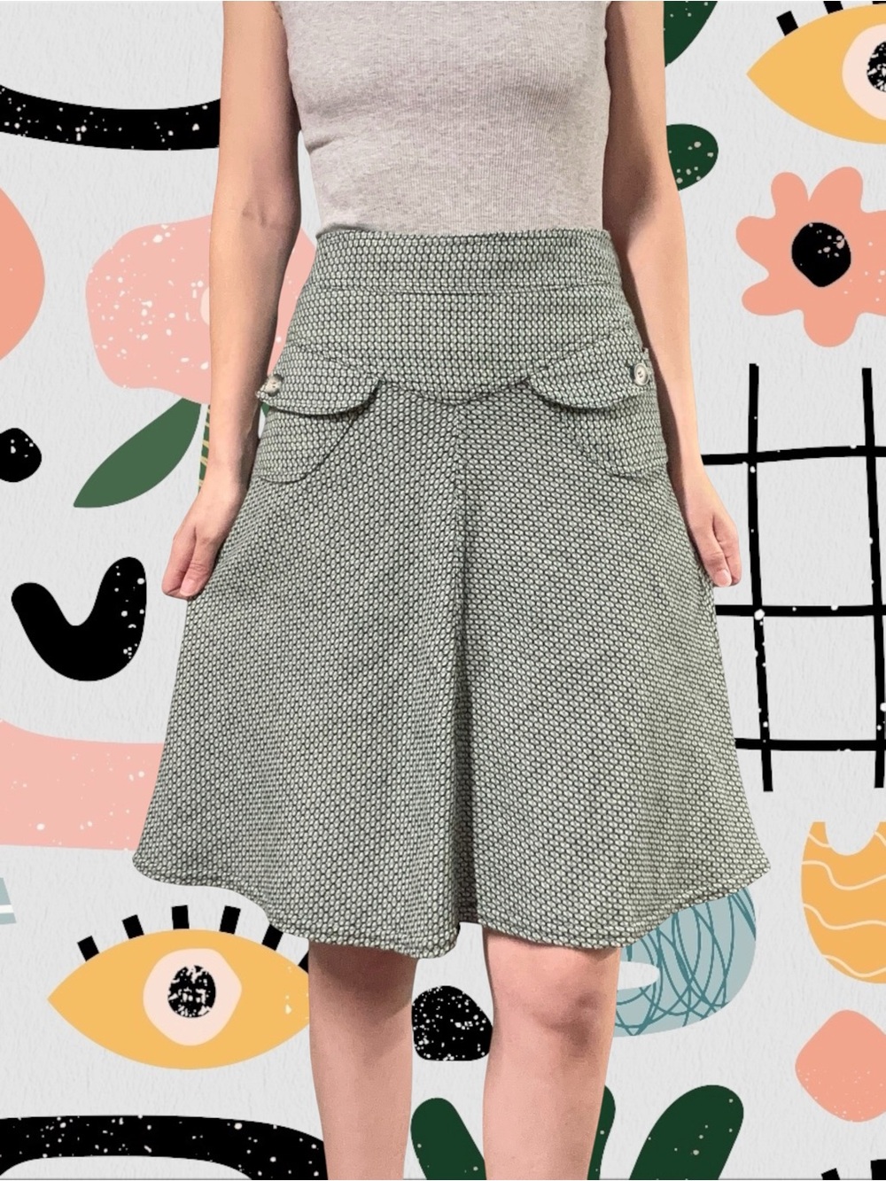 Necessary Objects | Vintage Y2K High Waisted Retro Inspired Knee Length Skirt